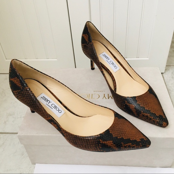 Jimmy Choo ROMY 60 CUOIO Snake Printed Leather Women’s Heels Pumps - Picture 6 of 16